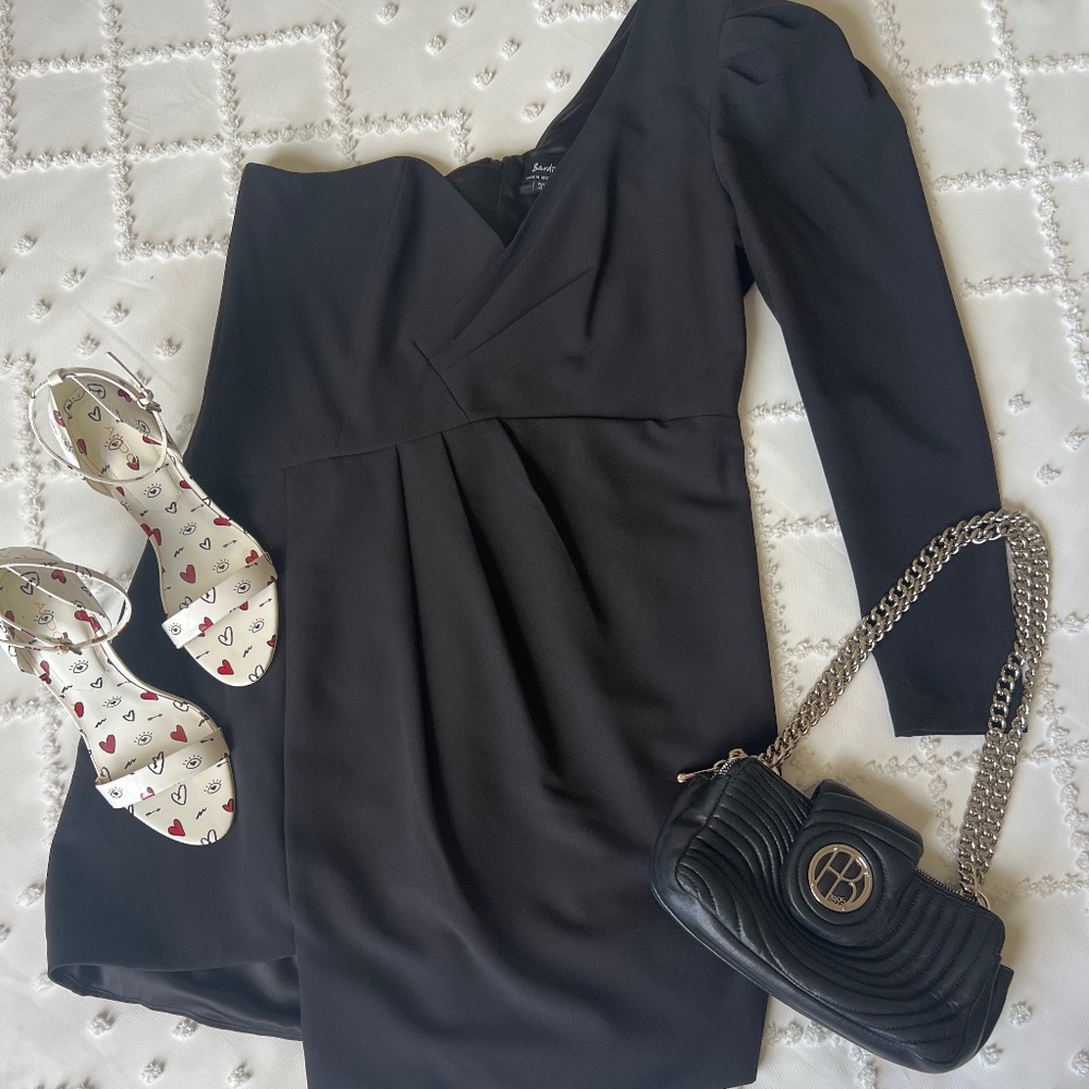 Bardot Australian Designed Black One Shoulder Long Sleeve Dress SIZE 10/L
